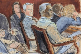 A court sketch of Sean 'Diddy' Combs, right, and defense attorney, Brian Steel, watch as the jury listens to instructions before deliberating in Combs' sexual misconduct trial in Manhattan federal court.